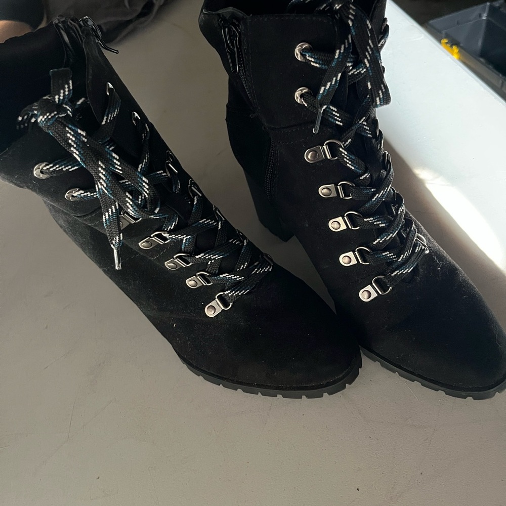 Kelly & Katie Black Lace Up Boots with Rugged Sole